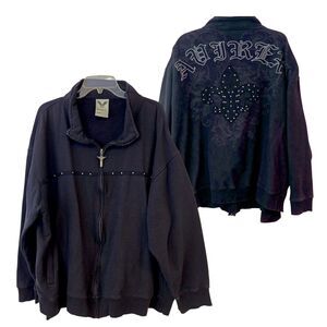 Avirex Mens 3XB Black Hoodie Sweatshirt Zip Up Fleece Studs Logo embellished Y2K